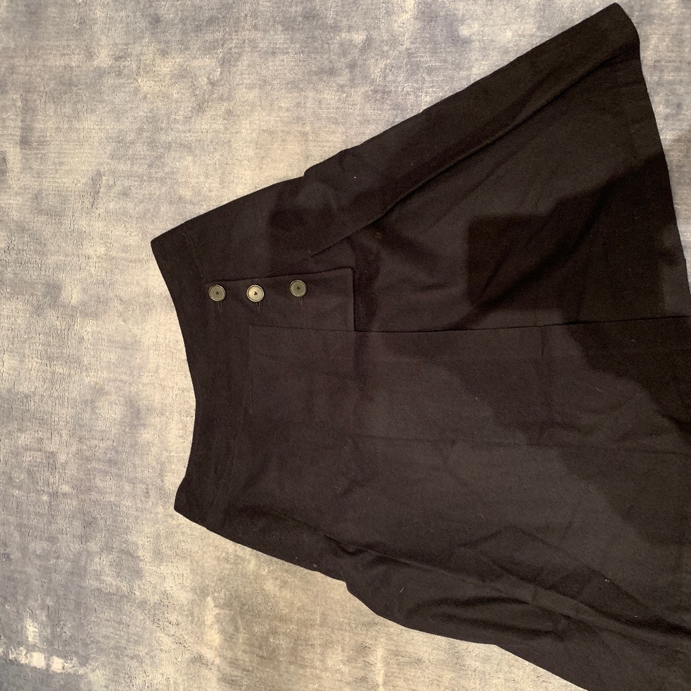 Navy Wool Skirt with Button Detailing